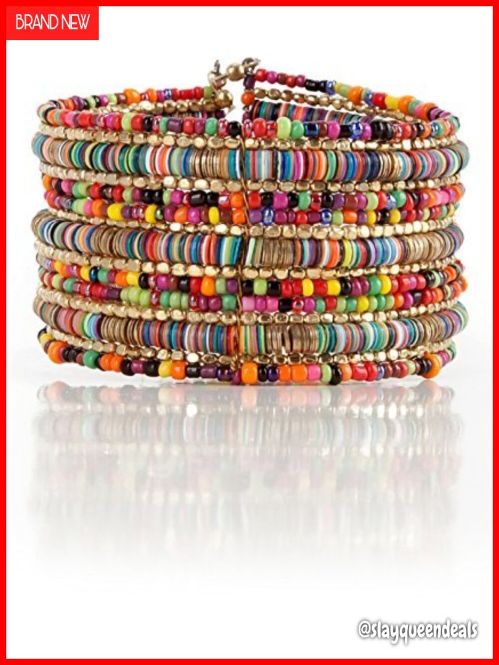 Multi-Layer Heishi and Gold Bead Wrap Bracelet Cuff